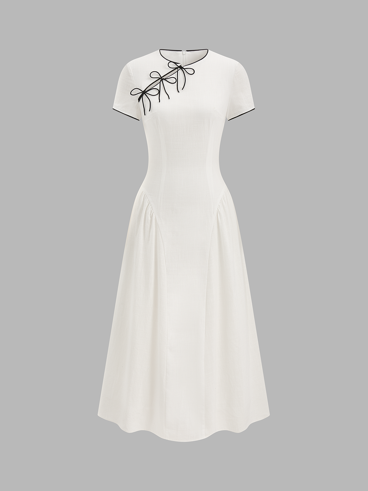 Fiyonk Detaylı Pamuklu Cheongsam Midi Elbise