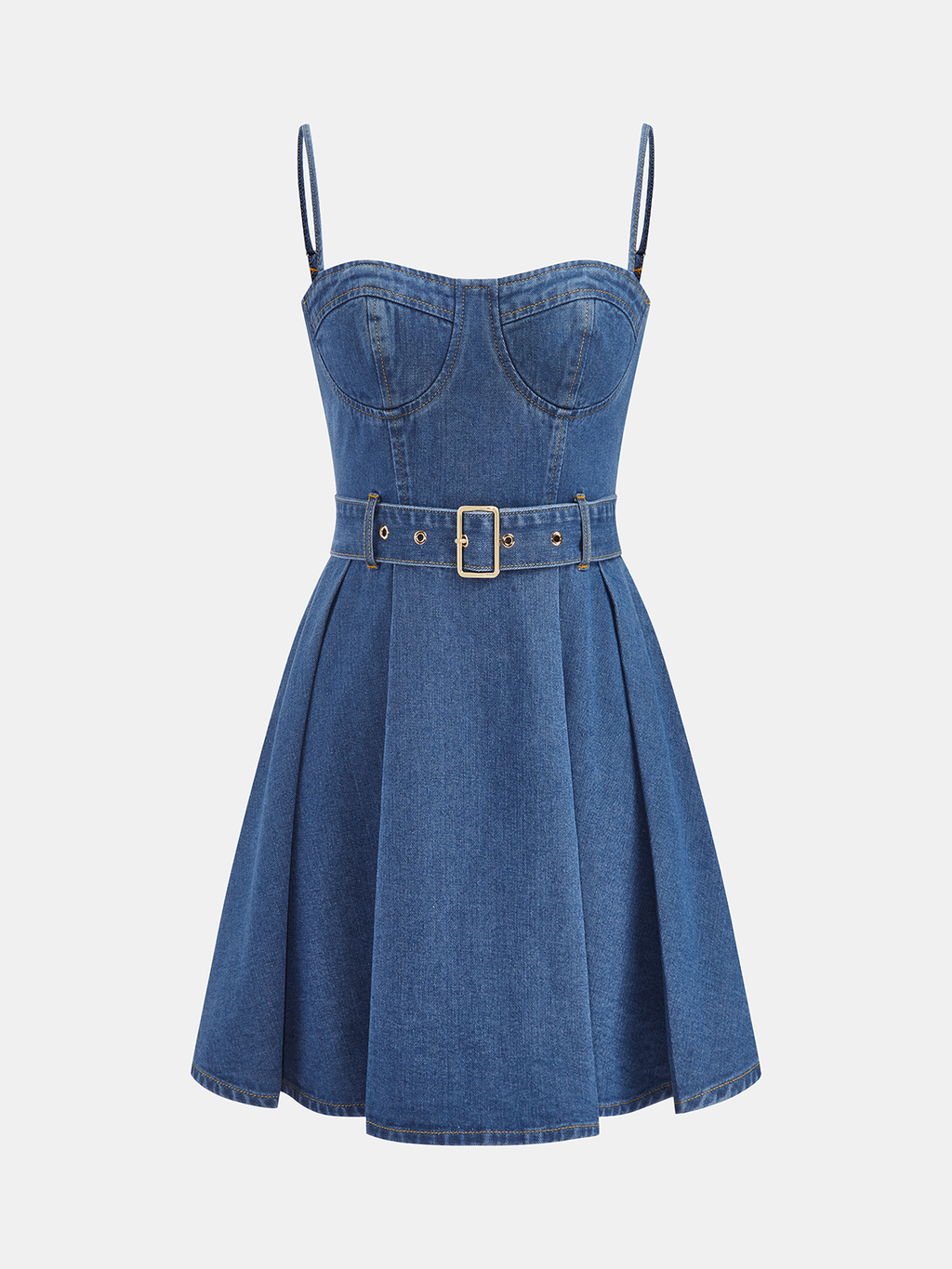 Kemerli Denim İnce Askılı Mini Elbise
