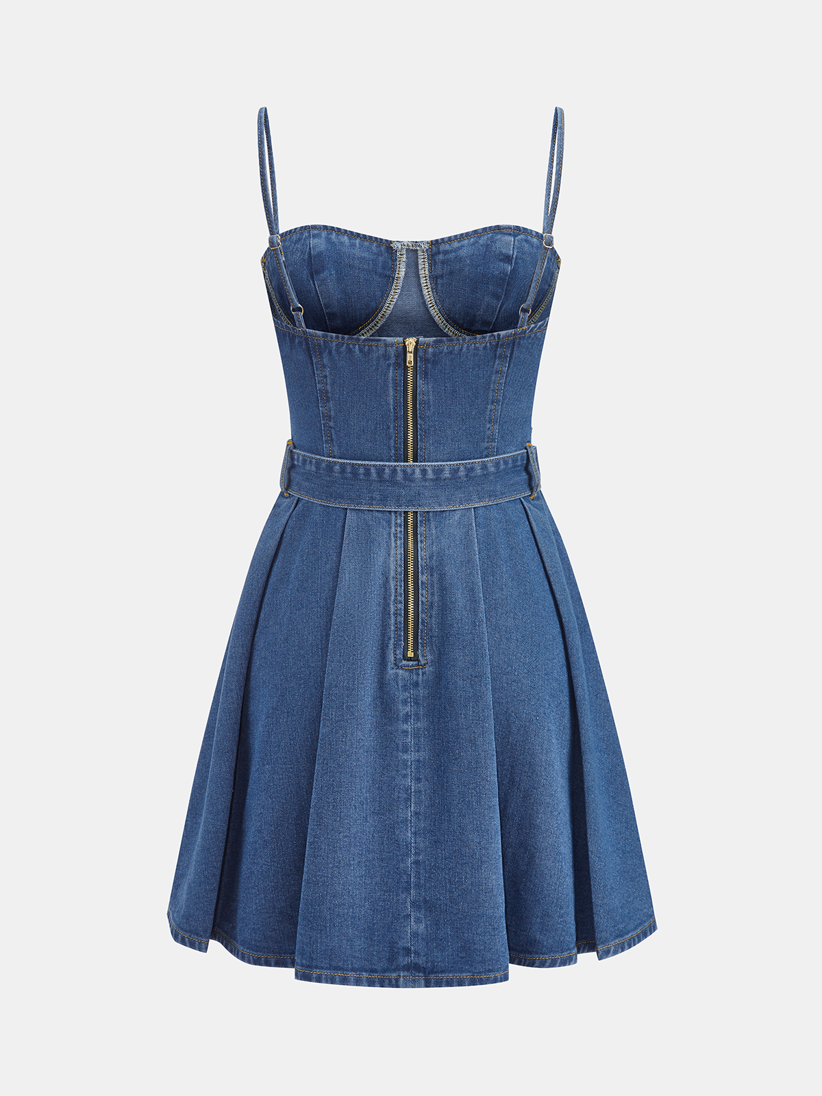 Kemerli Denim İnce Askılı Mini Elbise