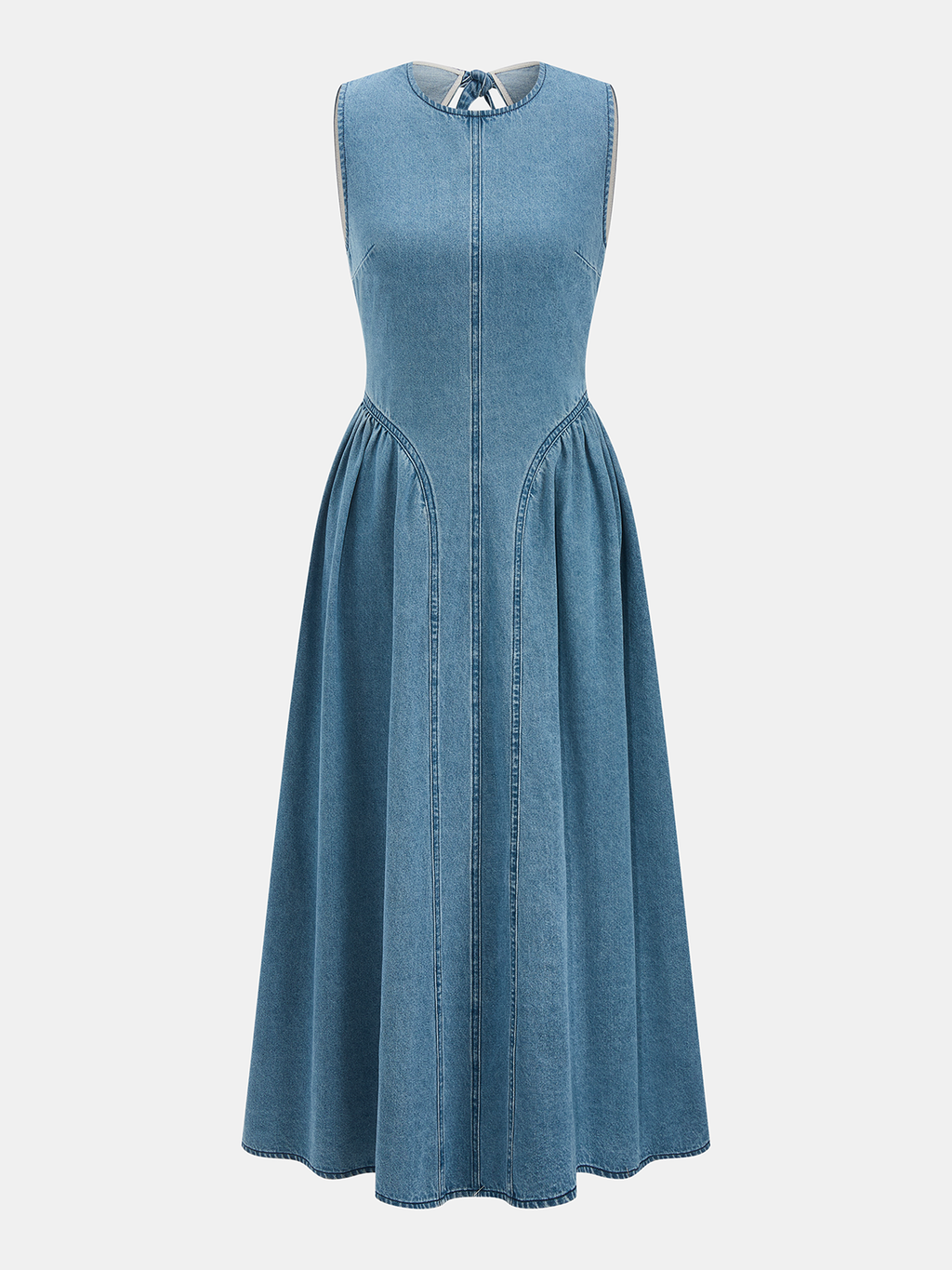 Denim Kolsuz Sırt Dekolteli Maxi Elbise