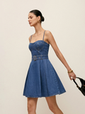 Kemerli Denim İnce Askılı Mini Elbise