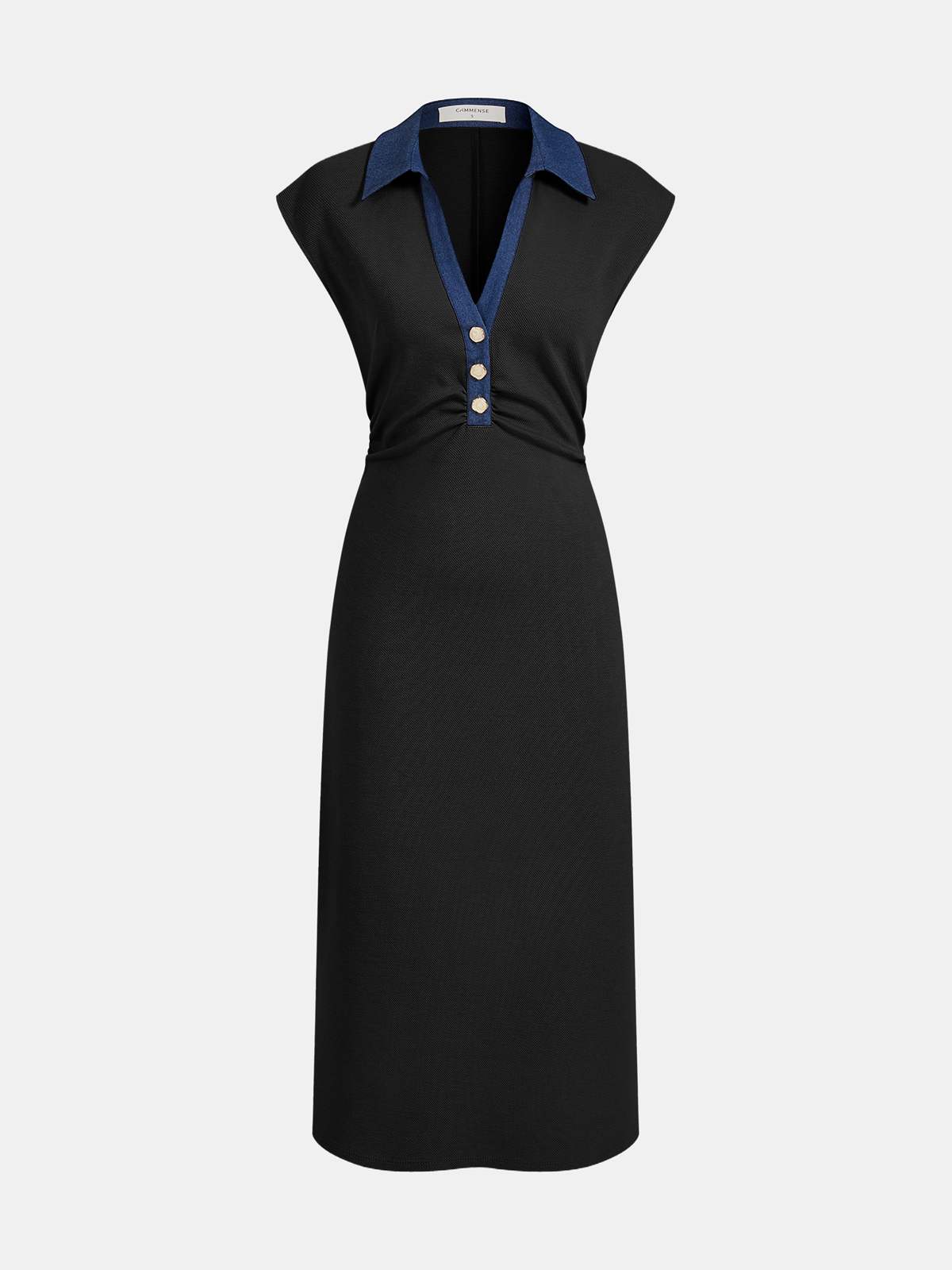 Denim Yaka Kolsuz Maxi Elbise