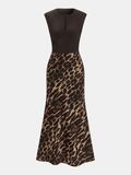Kolsuz Leopar Desenli Maxi Elbise
