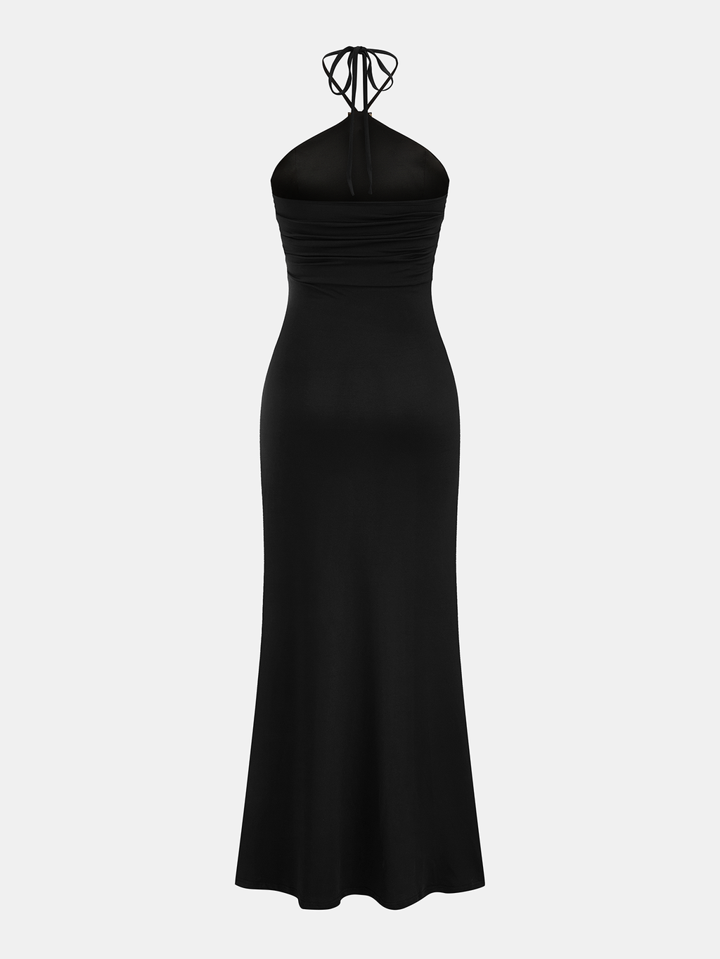 Halter Yaka Büzgülü İşlemeli Maxi Elbise