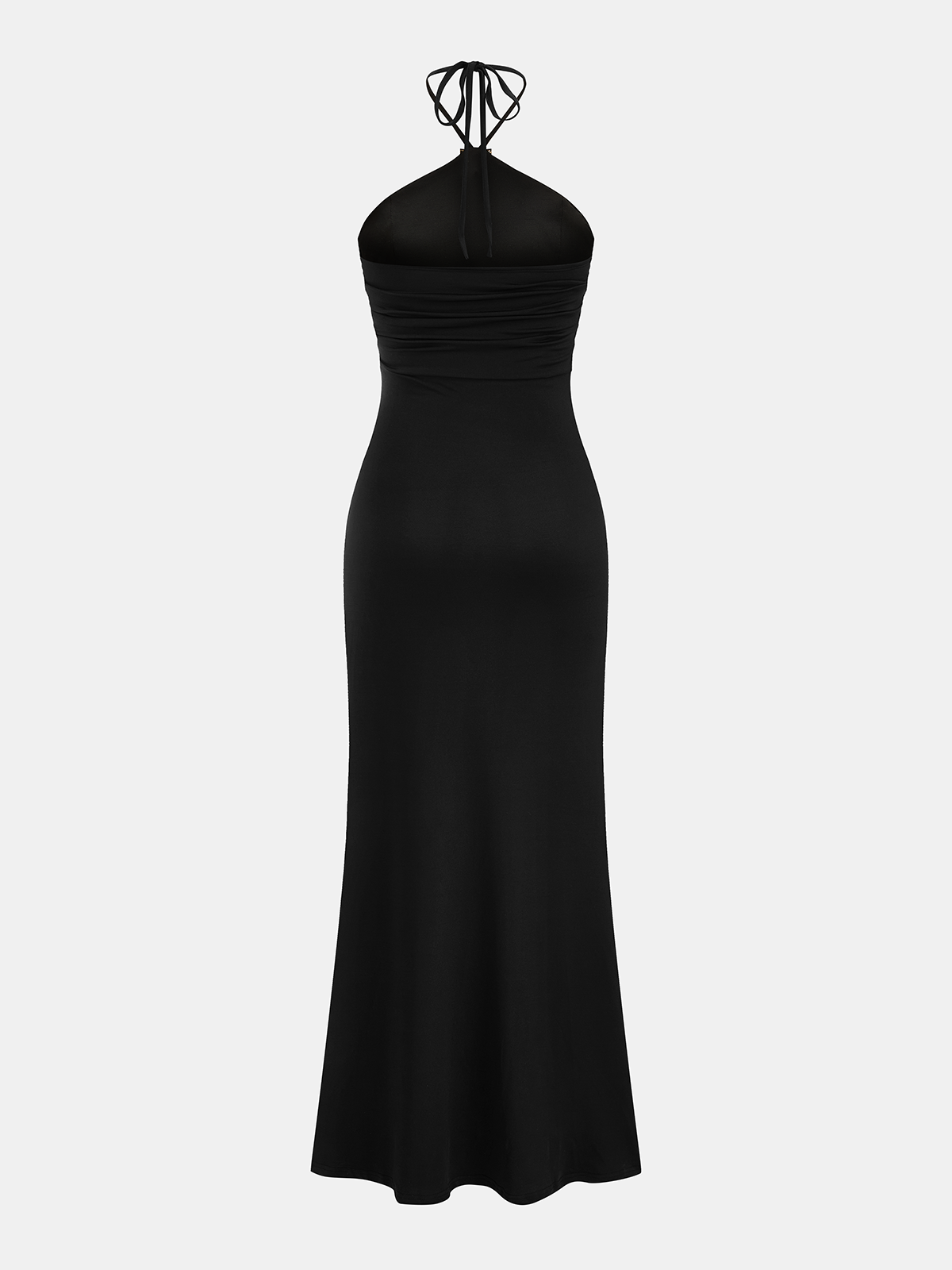 Halter Yaka Büzgülü İşlemeli Maxi Elbise