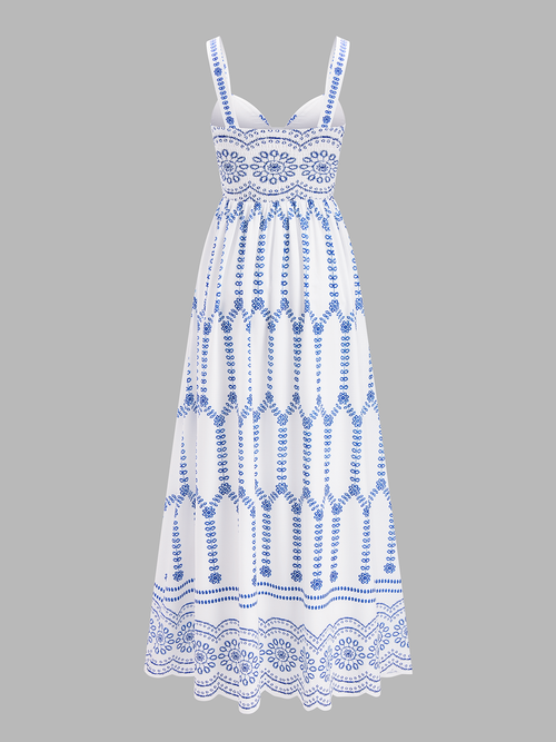 Boho Çiçek Desenli Dekolteli Maxi Elbise