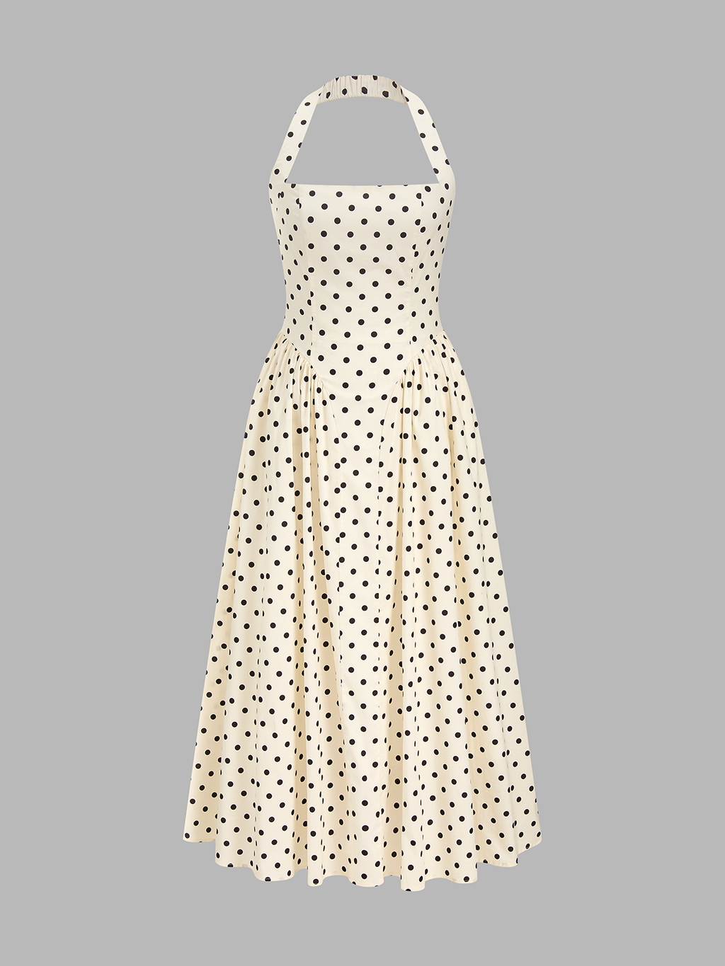 Puantiyeli Halter Yaka Maxi Elbise