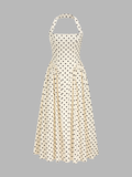 Puantiyeli Halter Yaka Maxi Elbise