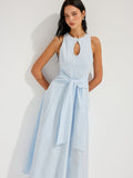 Pamuklu Kolsuz Damla Detaylı Belden Bağlamalı Maxi Elbise