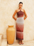 Halter Yaka Degrade Şifon Midi Elbise