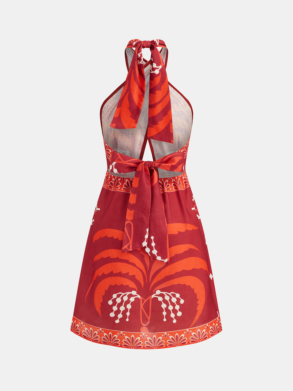 Tropikal Desenli Halter Yaka Anvelop Mini Elbise