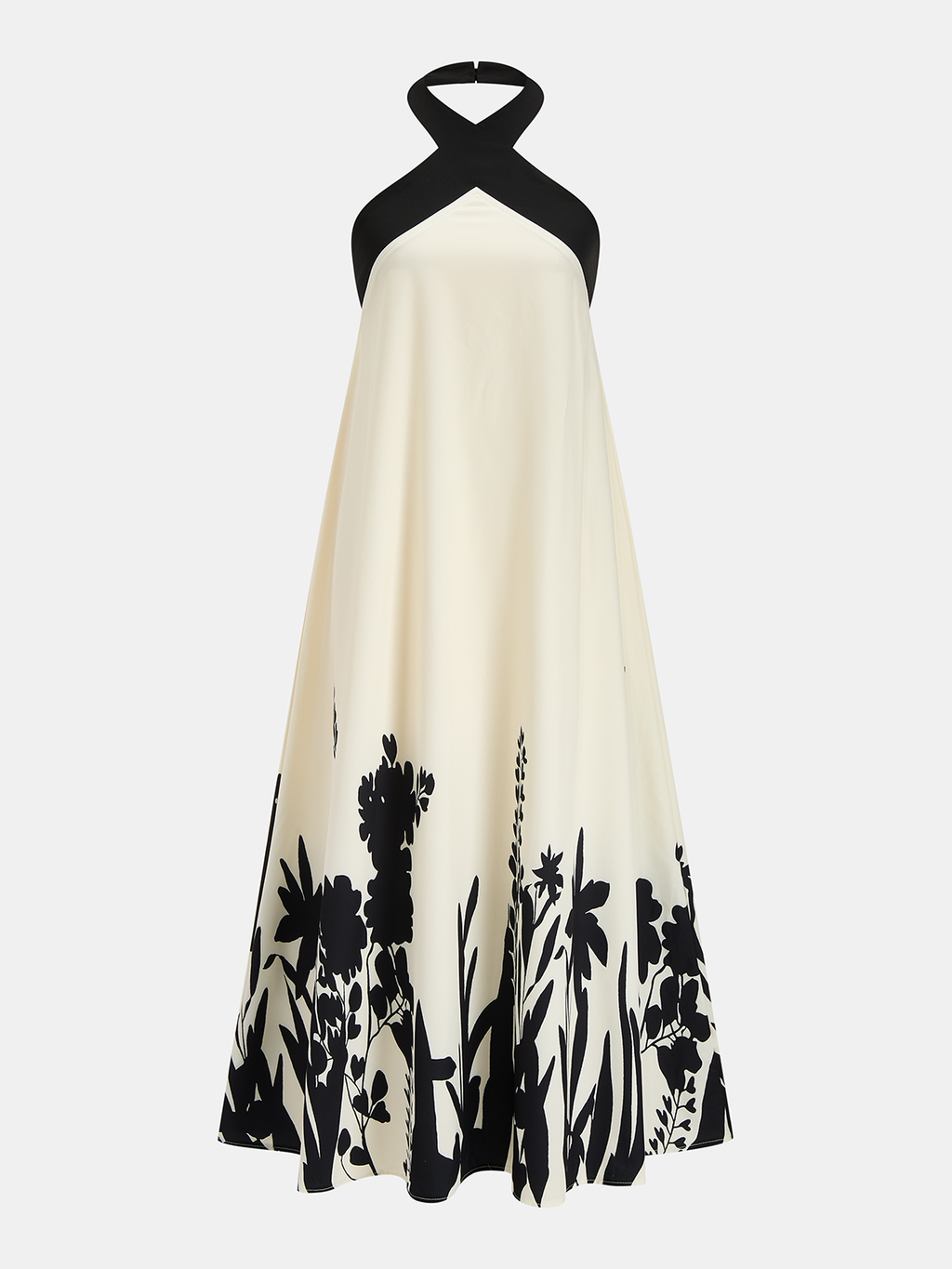Halter Yaka Çiçek Desenli Midi Elbise