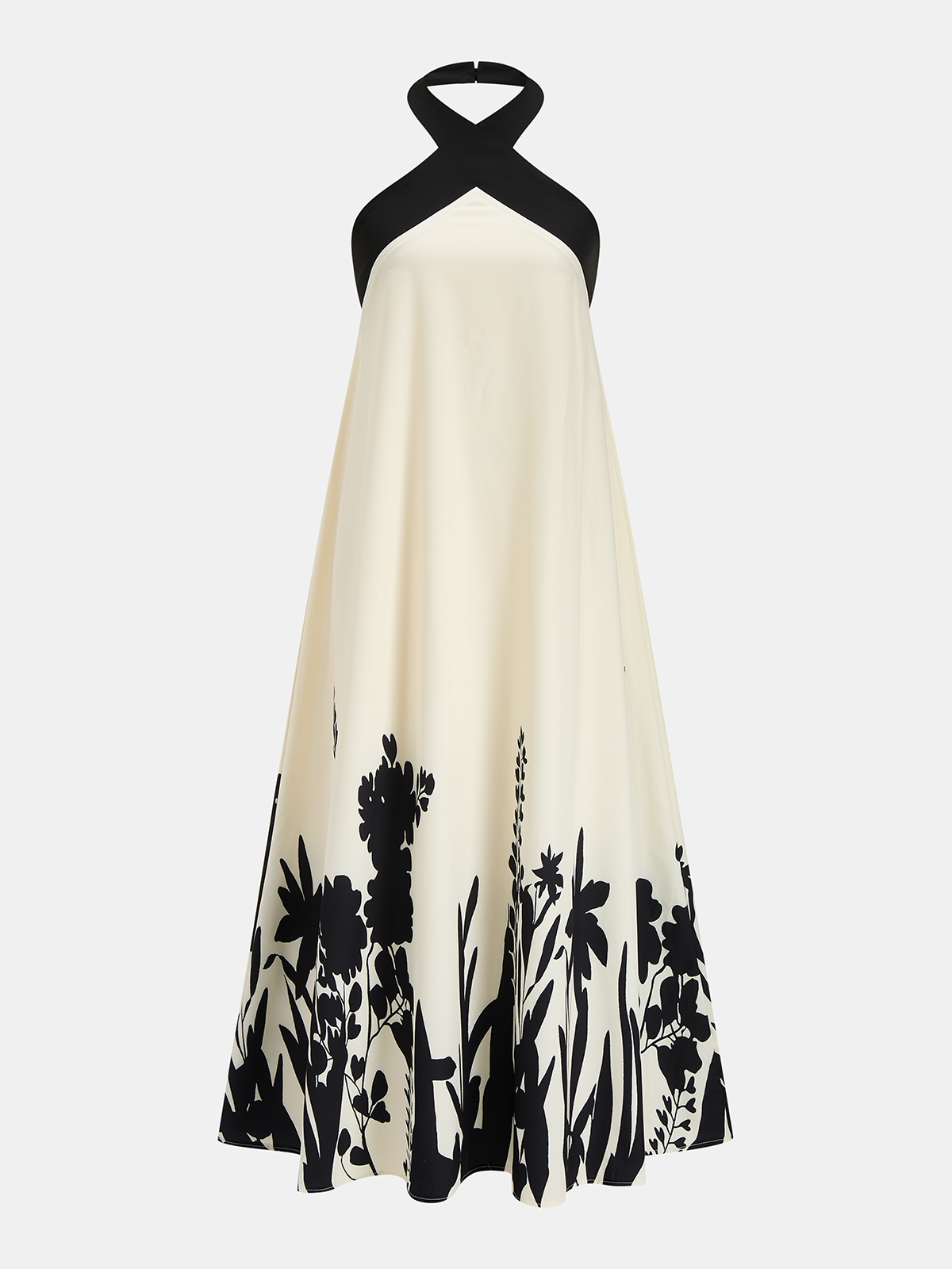 Halter Yaka Çiçek Desenli Midi Elbise
