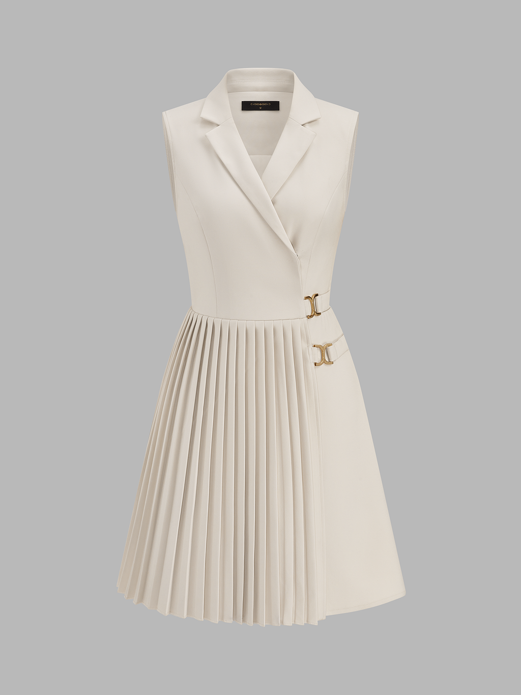 Kolsuz Lapel Pileli Mini Elbise