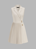 Kolsuz Lapel Pileli Mini Elbise