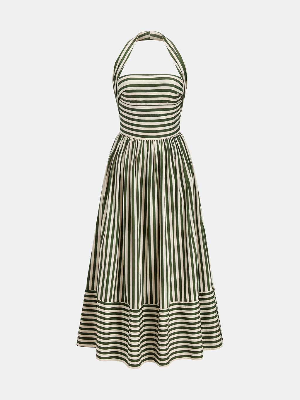 Çizgili Halter Yaka Maxi Elbise