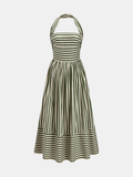Çizgili Halter Yaka Maxi Elbise