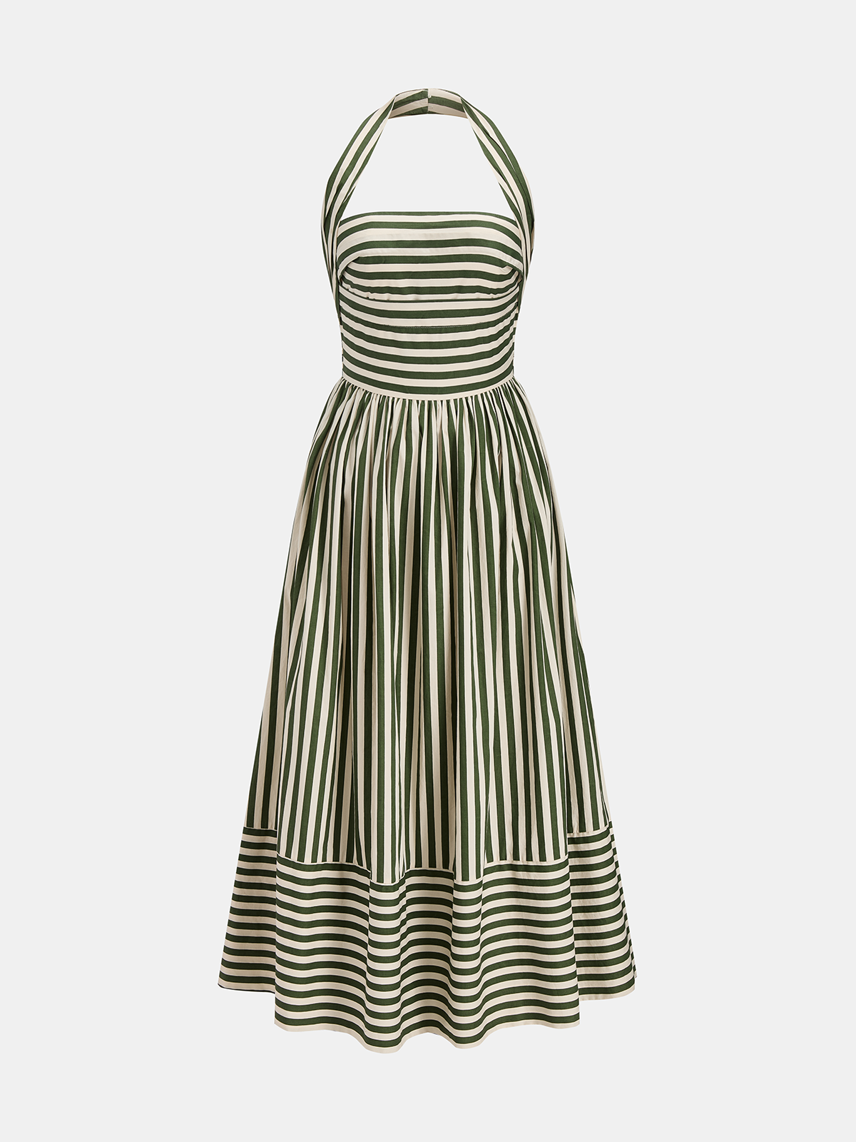 Çizgili Halter Yaka Maxi Elbise