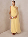 Transparan Drape Slim Maxi Abiye Elbise