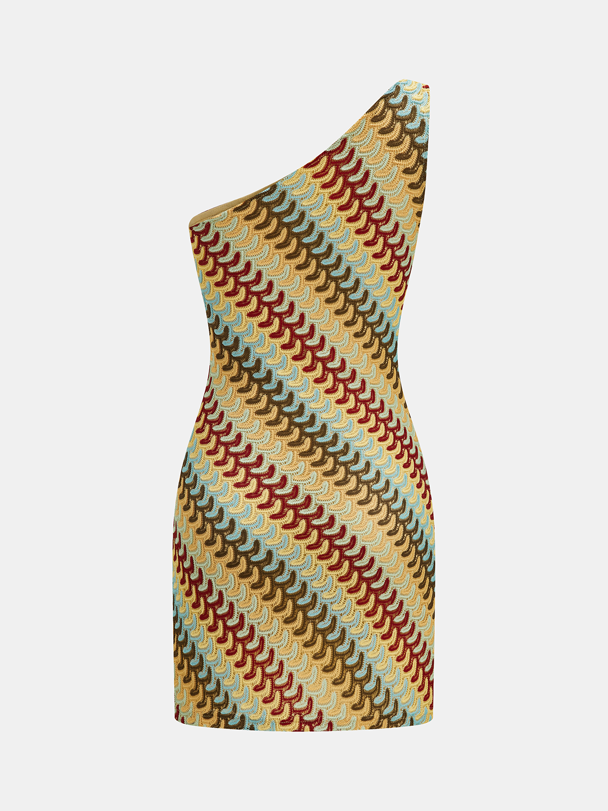 Tek Omuzlu Dalga Çizgili Slim Fit Mini Elbise