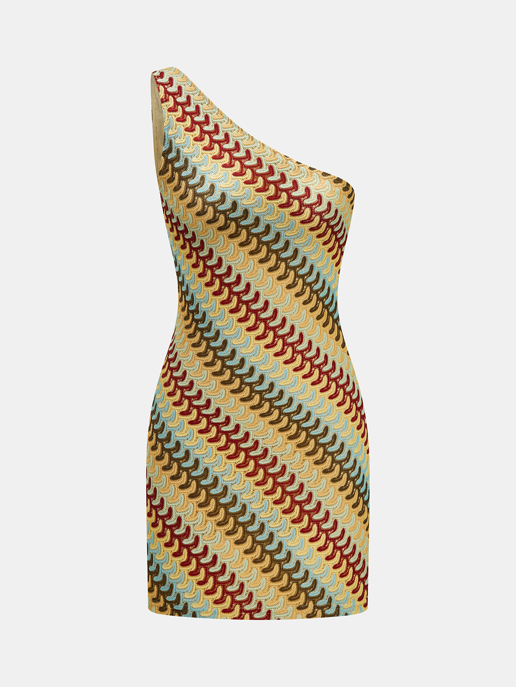Tek Omuzlu Dalga Çizgili Slim Fit Mini Elbise