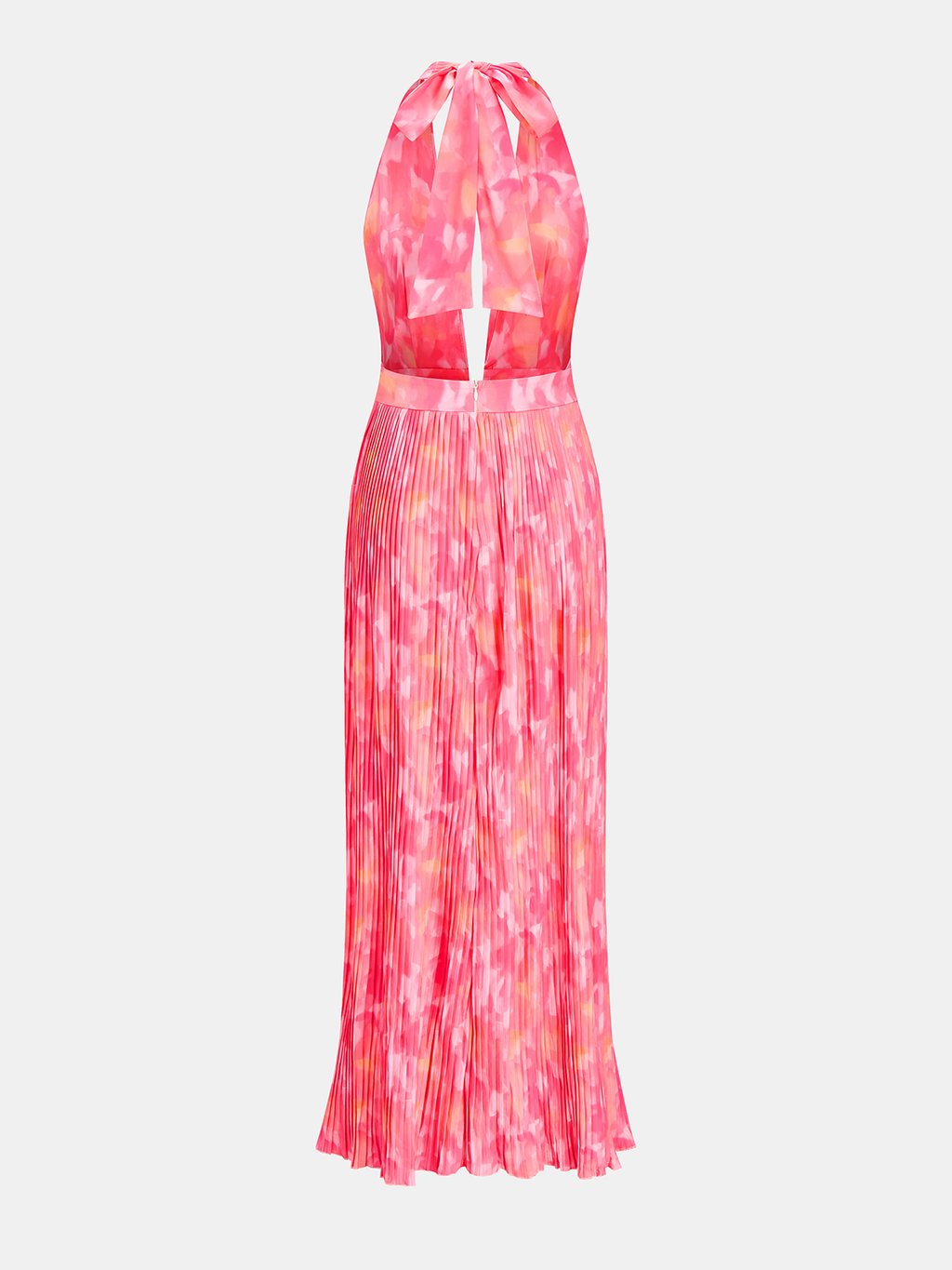 Suluboya Desenli Pileli Halter Yaka Maxi Elbise
