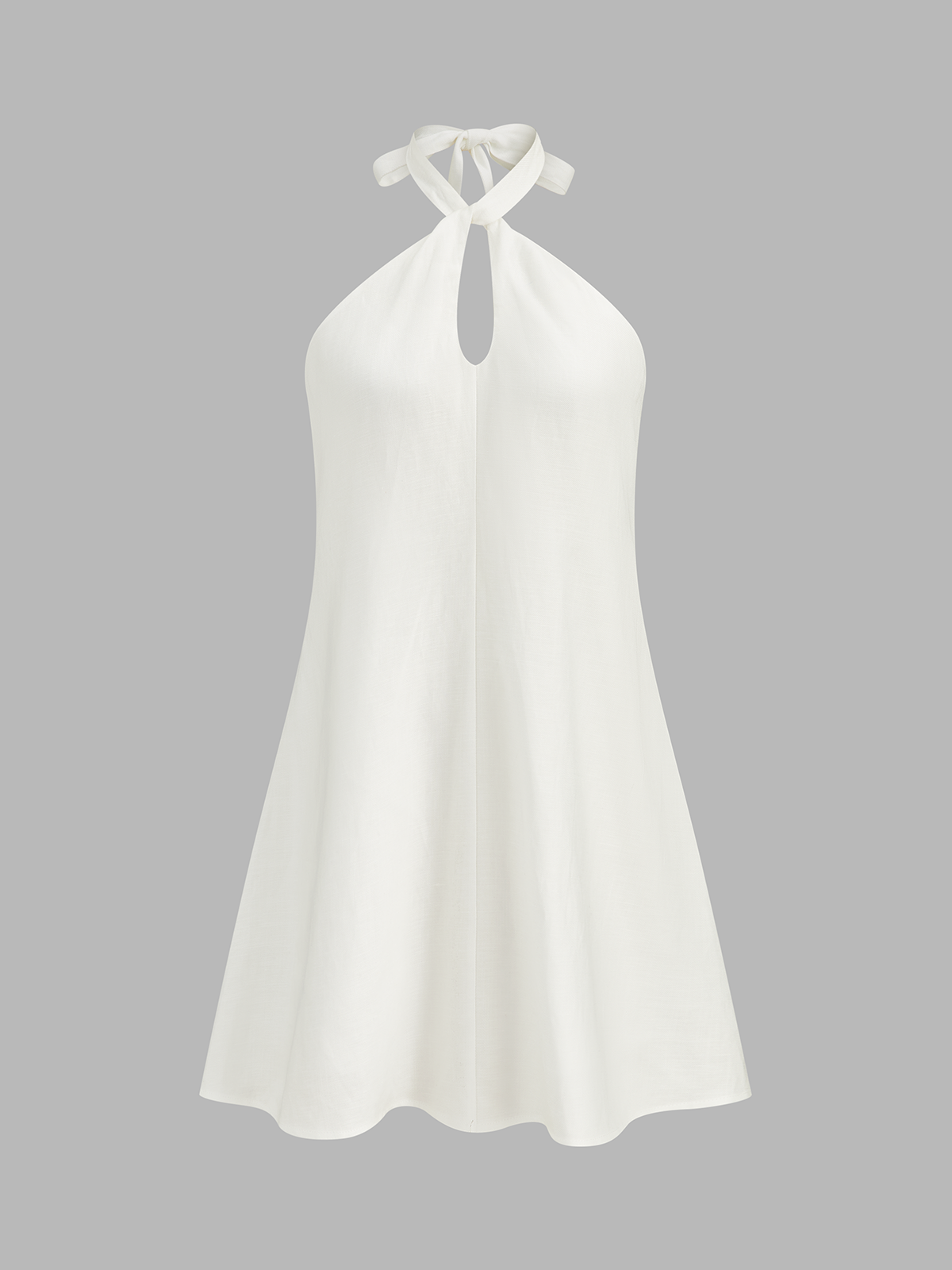 Halter Yaka Keten Karışımlı Mini Elbise