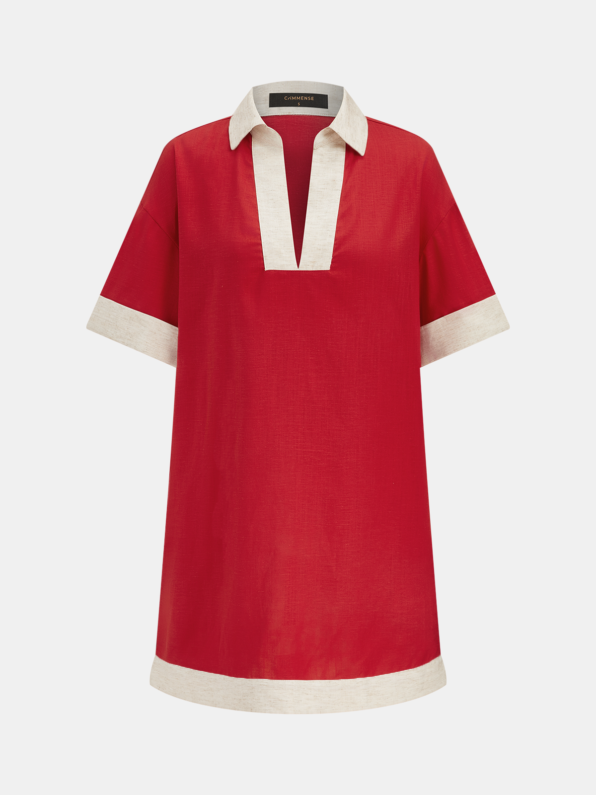 Tencel Keten Karışımlı Kontrast Biyeli Düz Kesim Elbise