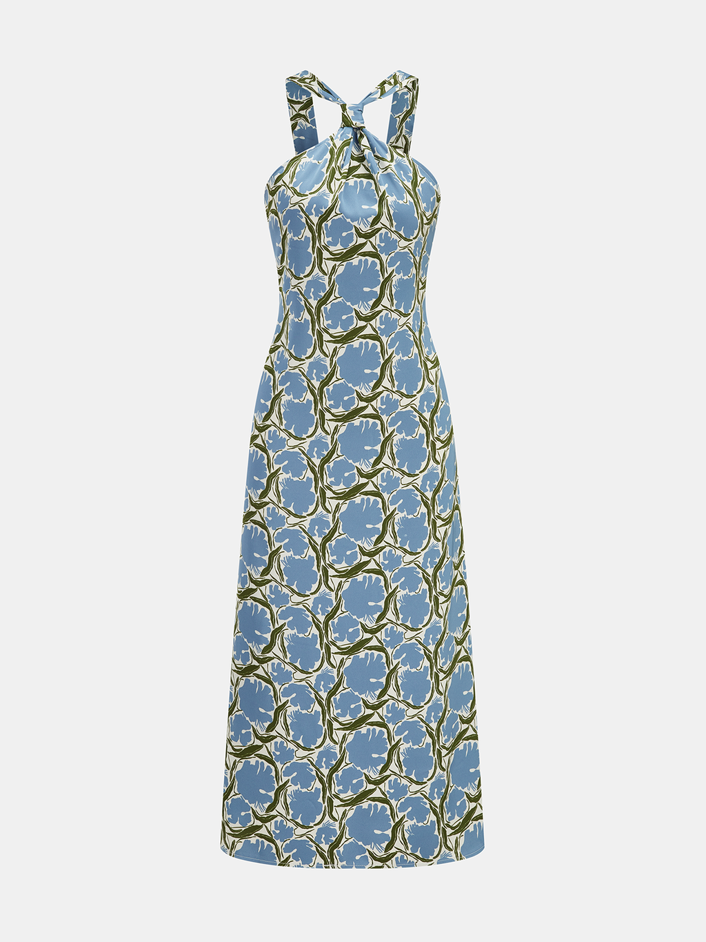 Halter Yaka Çiçek Desenli Midi Elbise