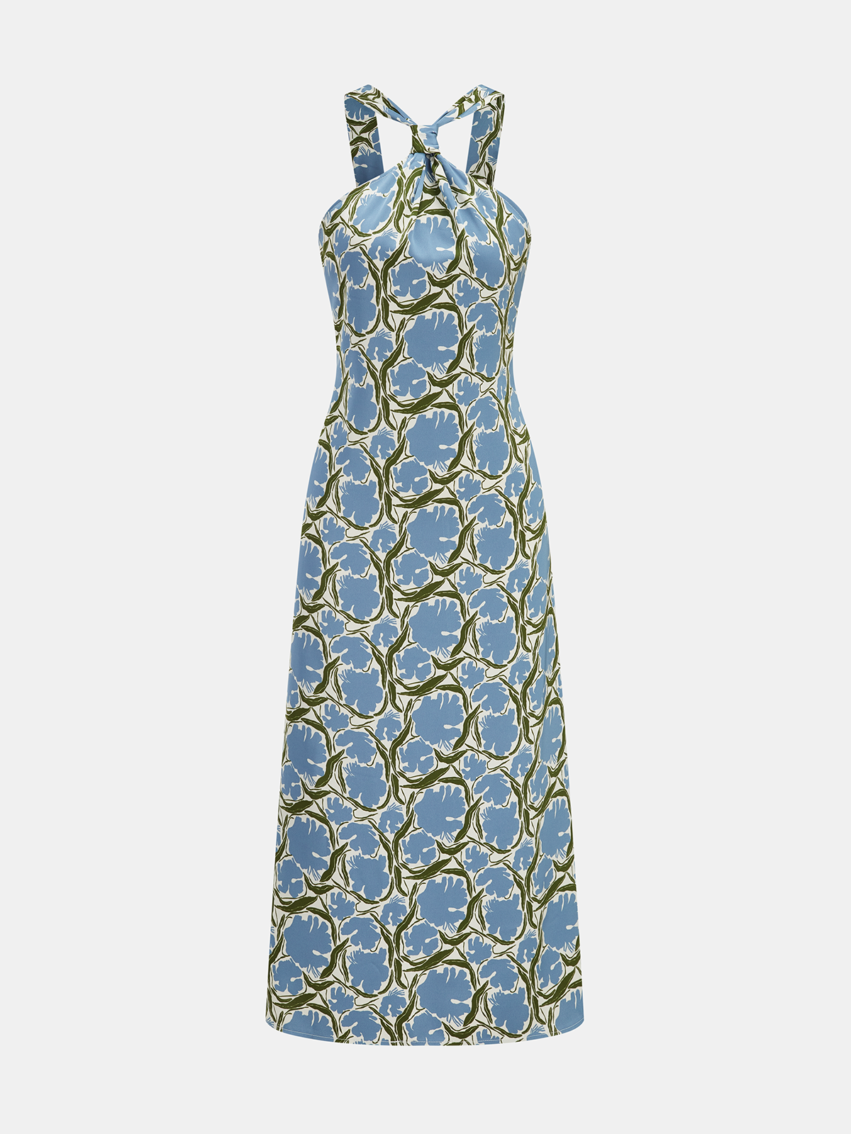 Halter Yaka Çiçek Desenli Midi Elbise