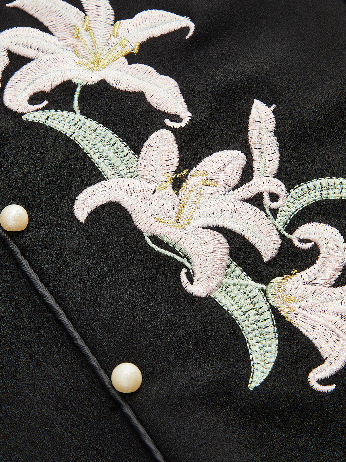 Çiçek Nakışlı Cheongsam Maxi Elbise