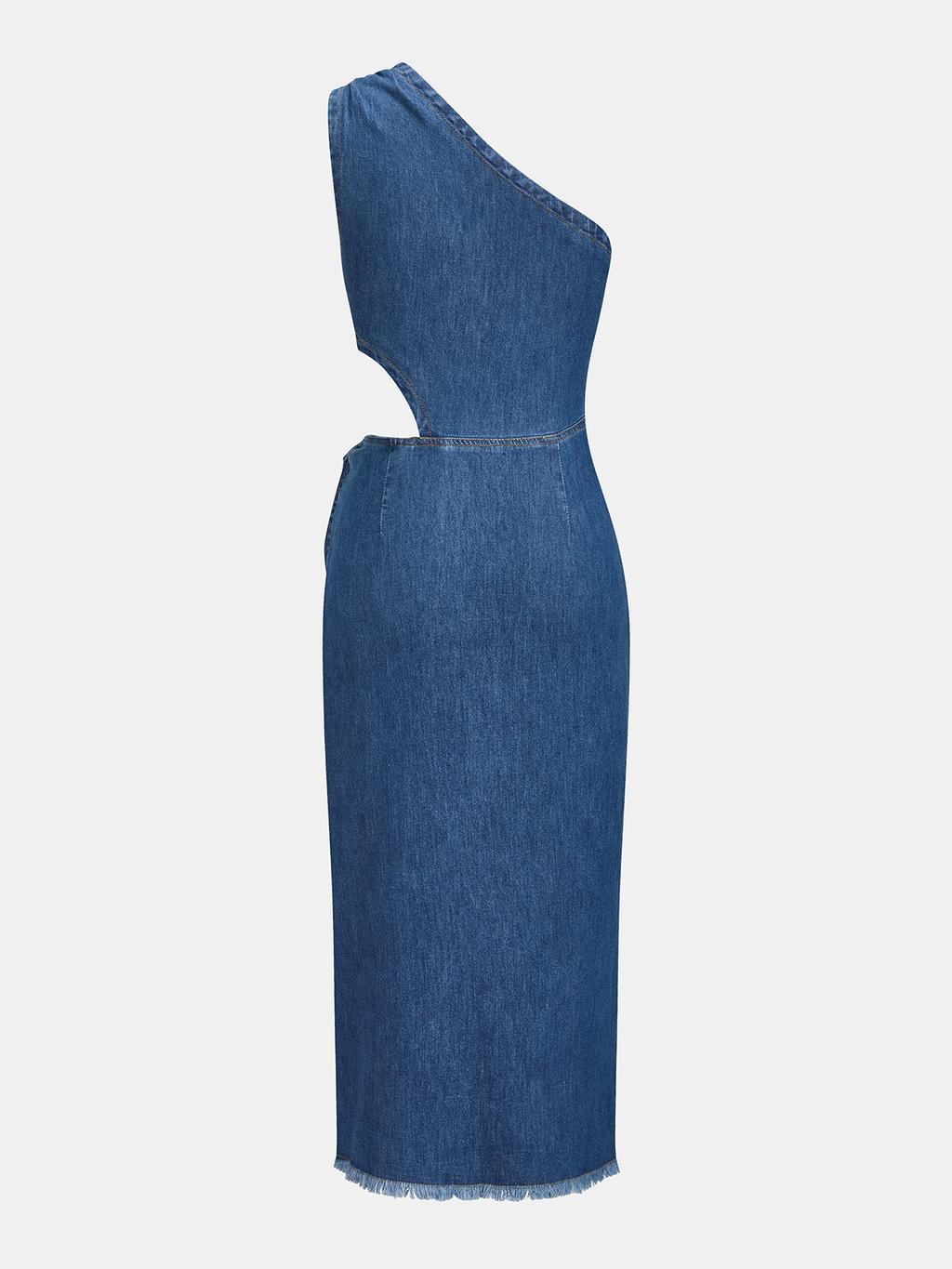Tek Omuzlu Dekolteli Denim Midi Elbise
