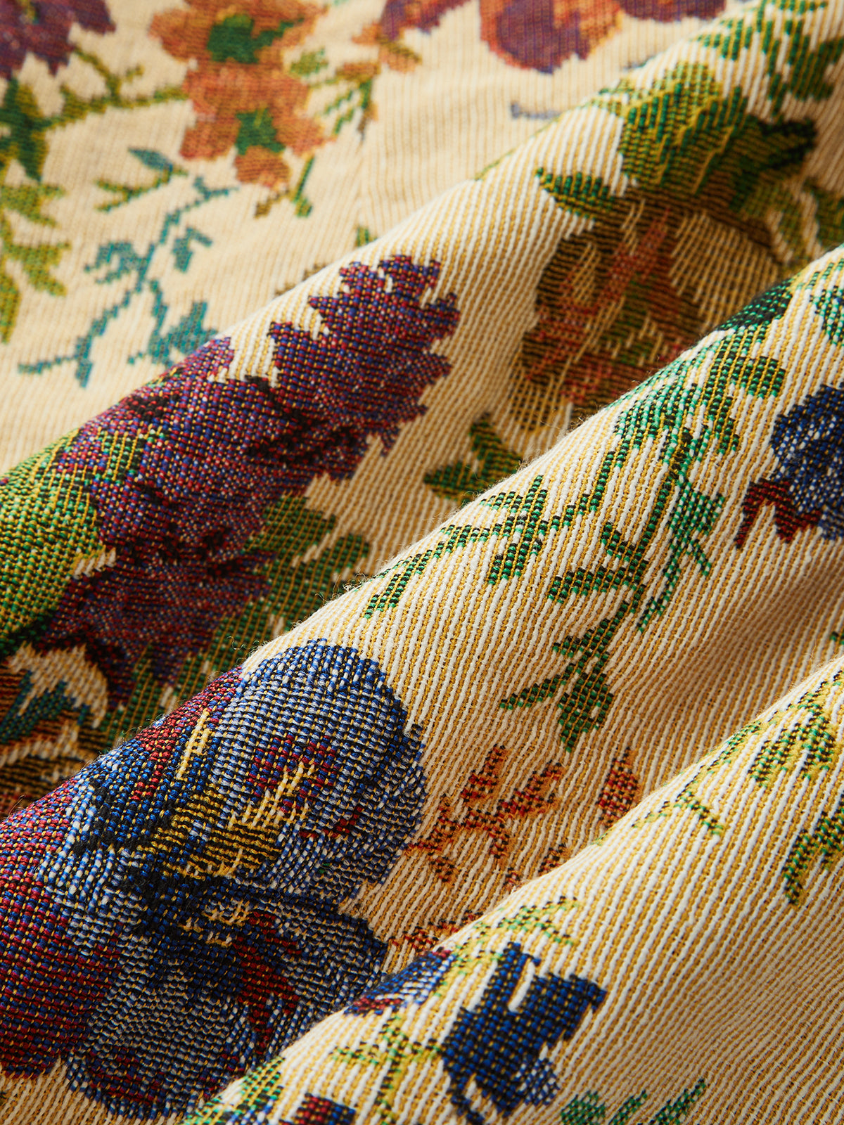 Vintage Çiçek Desenli Tapestry Kare Yaka Mini Elbise
