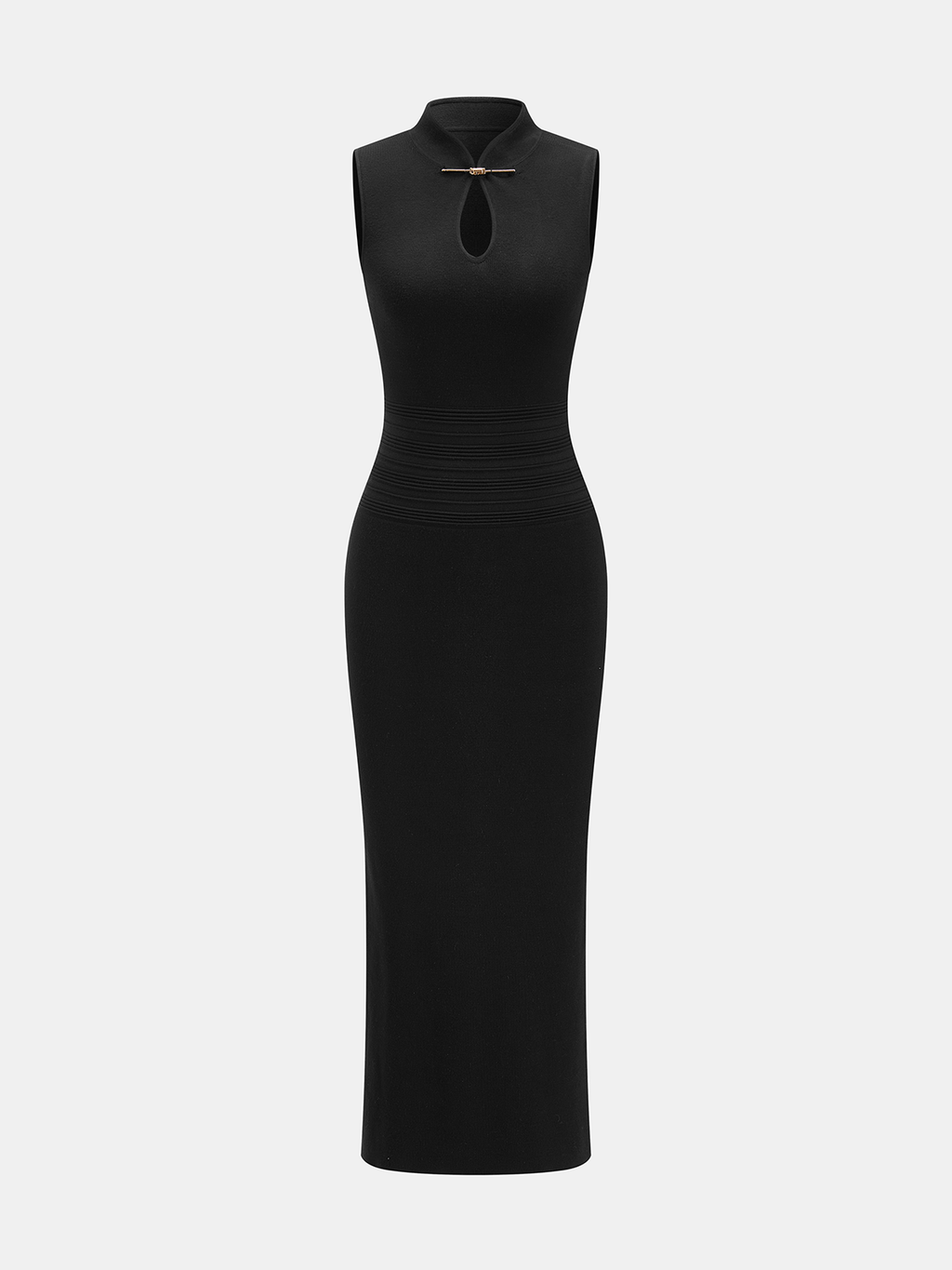 Çin Düğmeli Cheongsam Stili Maxi Triko Elbise