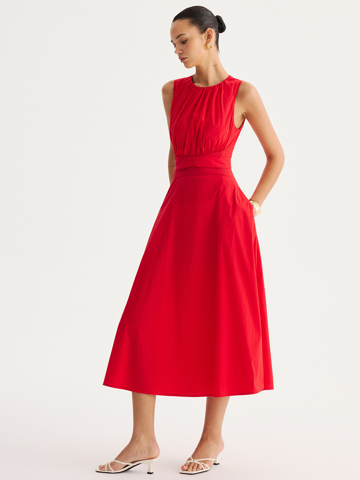Sırtı Bağlamalı Bel Dekolteli Maxi Elbise