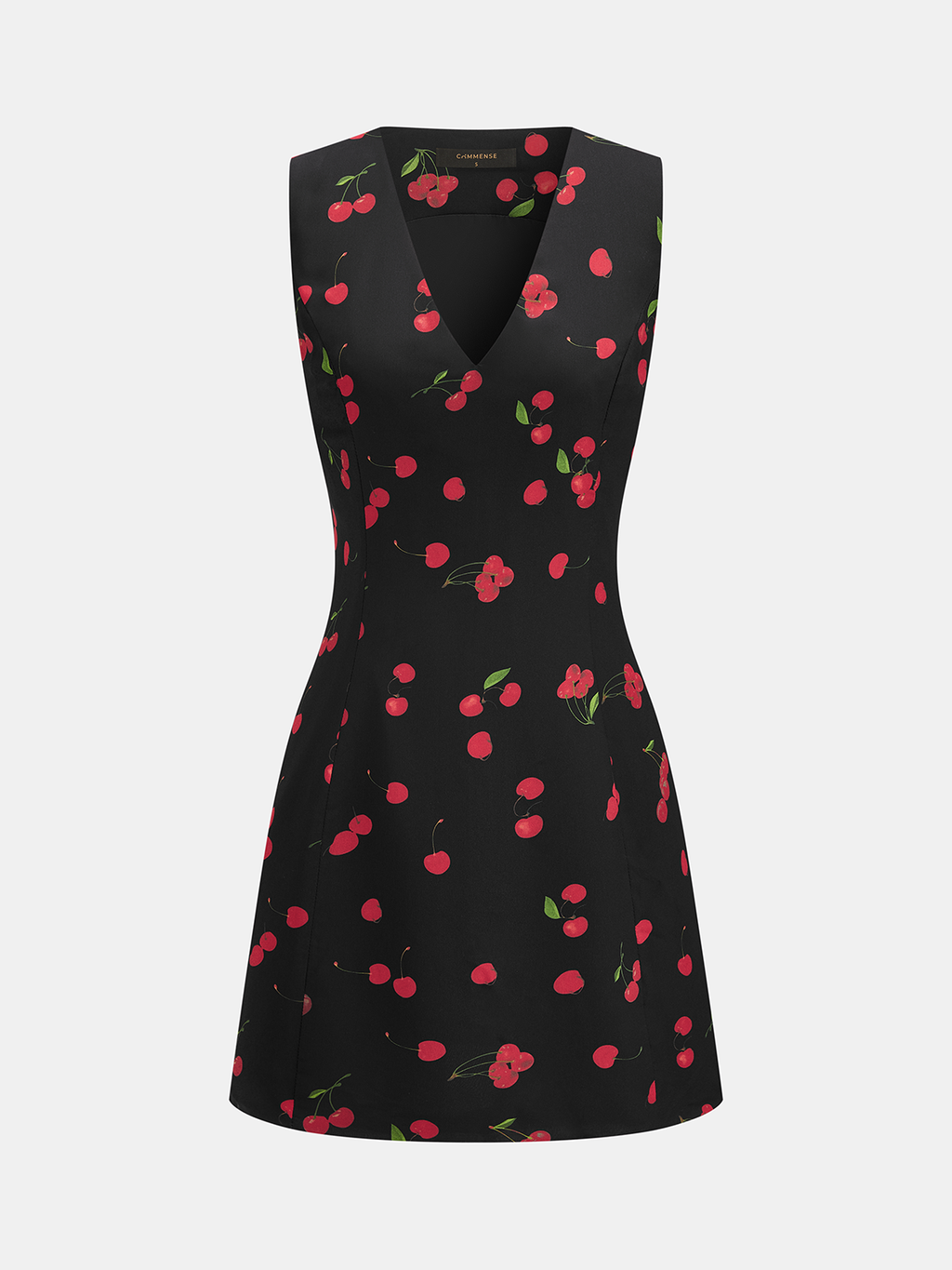 Cherry Desenli Kolsuz V Yaka Mini Elbise