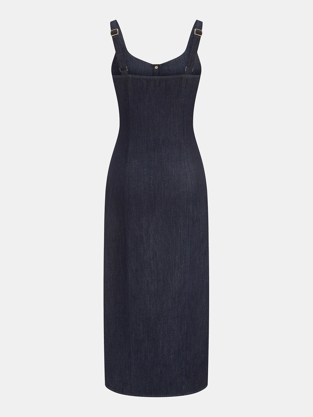 Önden Düğmeli Denim Midi Elbise