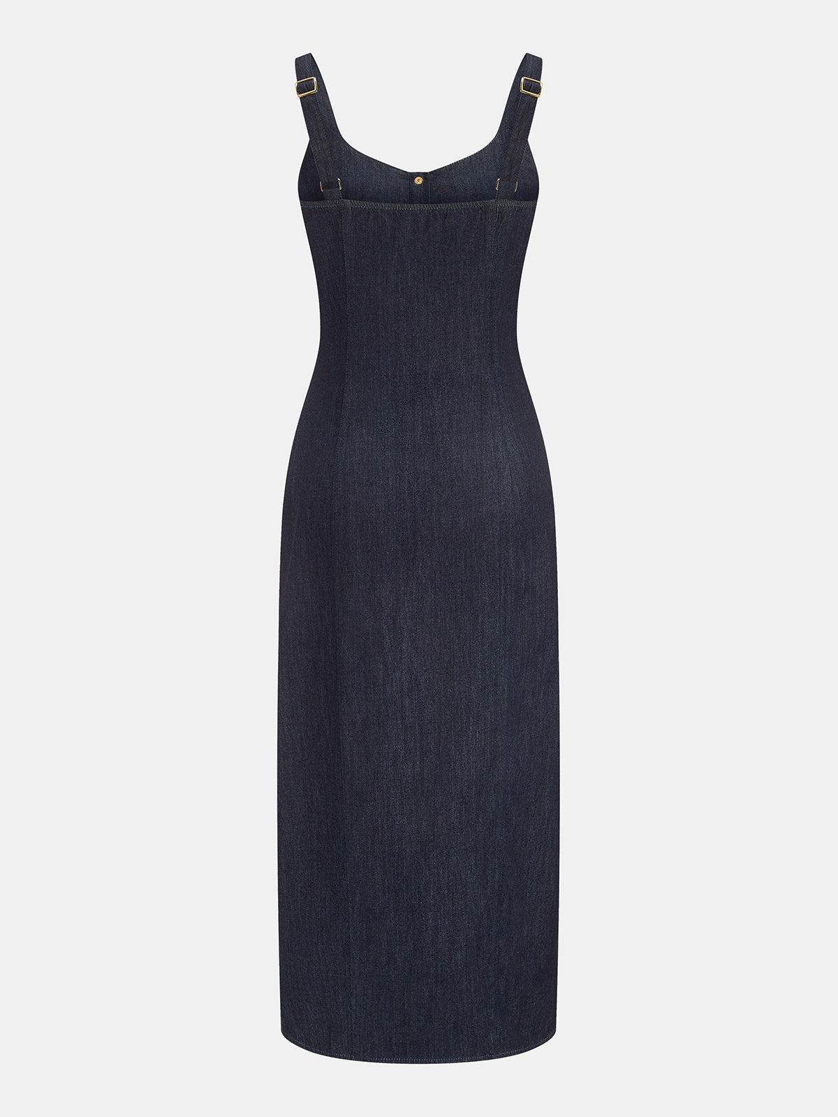 Önden Düğmeli Denim Midi Elbise