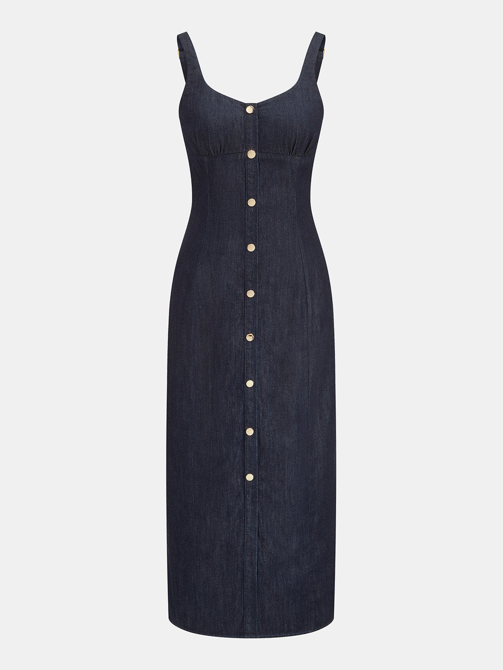 Önden Düğmeli Denim Midi Elbise