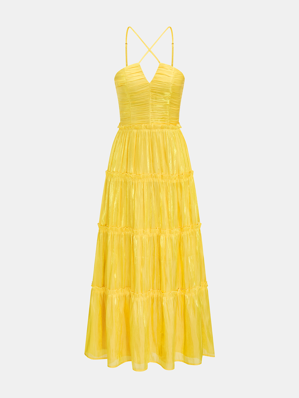 Halter Yaka Büzgülü Katlı Maxi Elbise