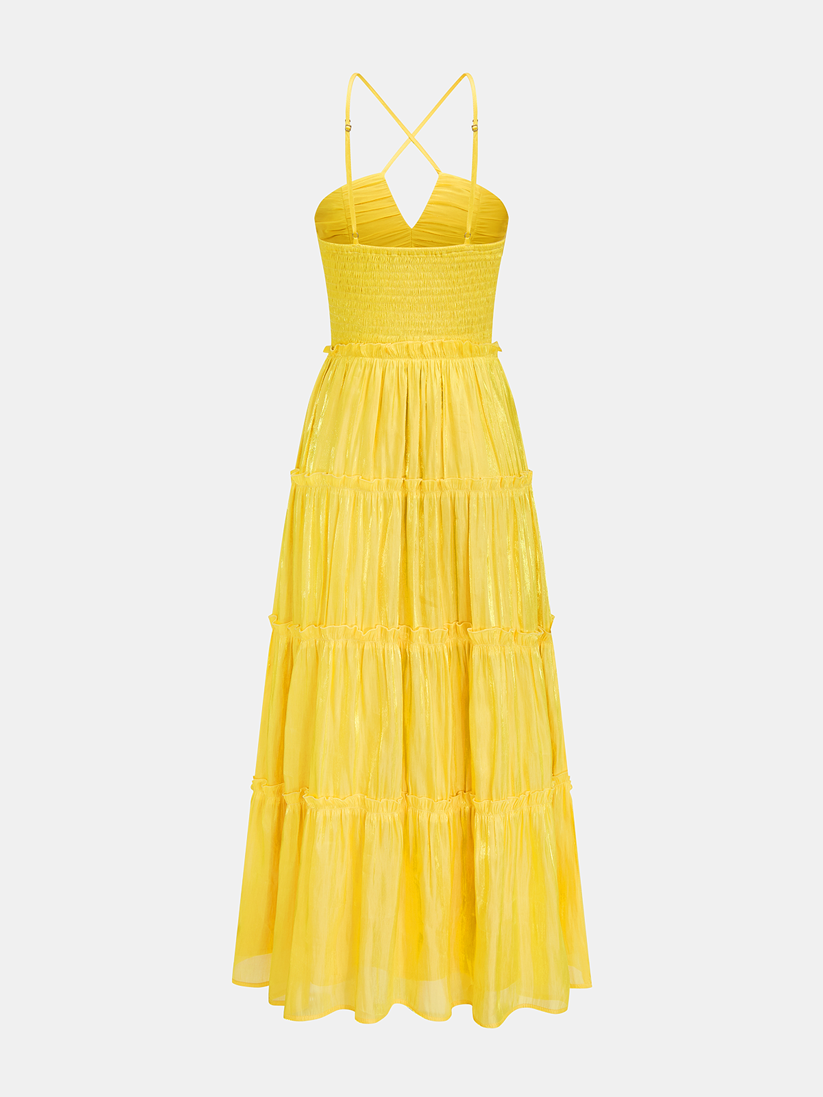 Halter Yaka Büzgülü Katlı Maxi Elbise