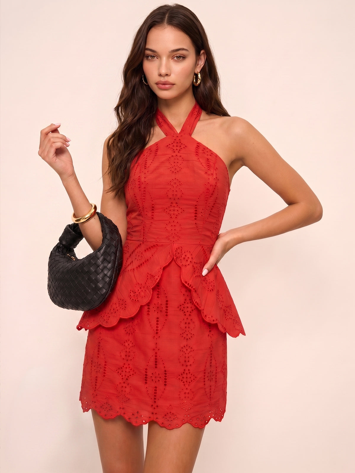 Fisto Halter Yaka Katlı Mini Elbise
