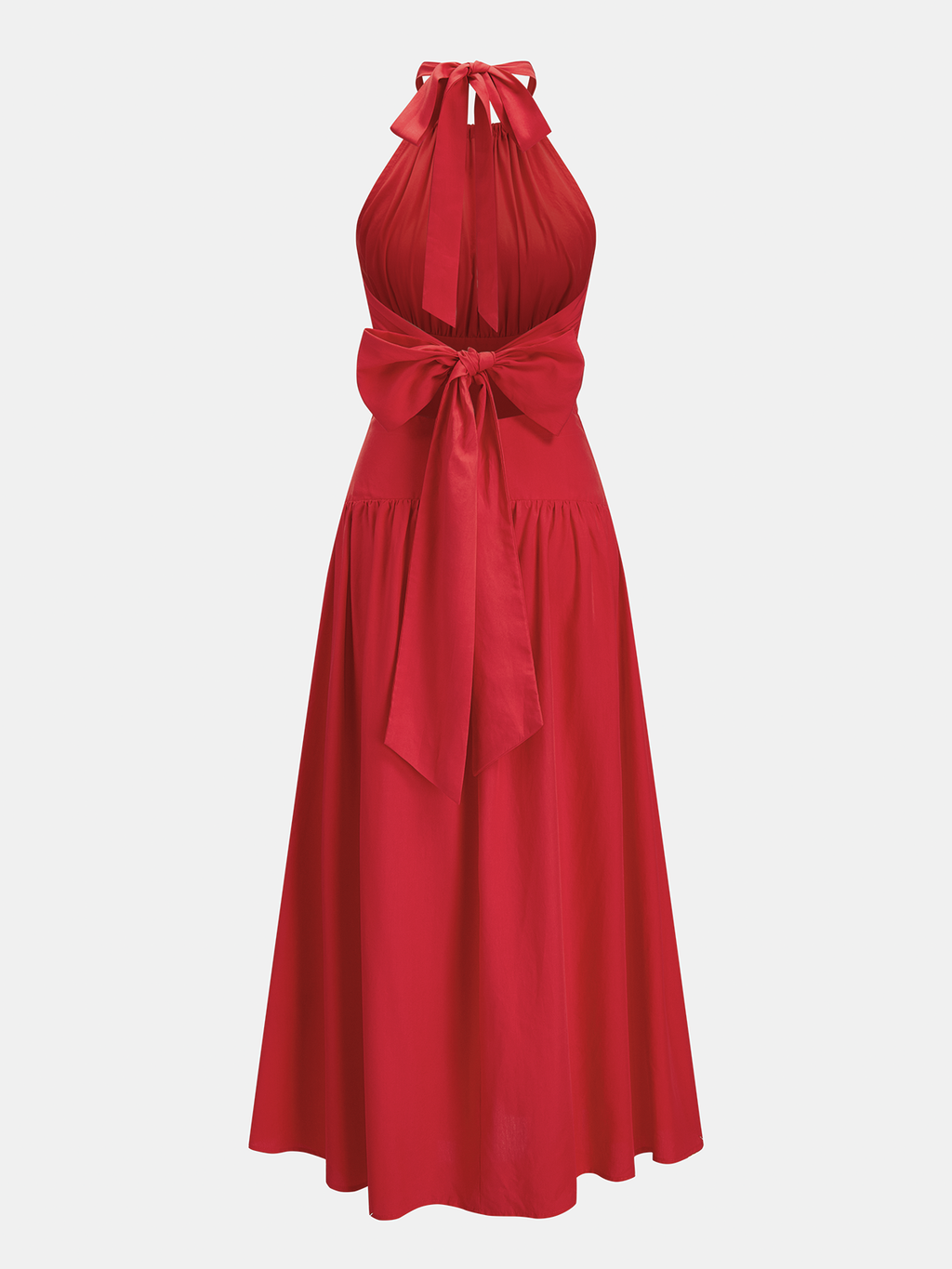 Sırt Fiyonklu Halter Yaka Maxi Elbise