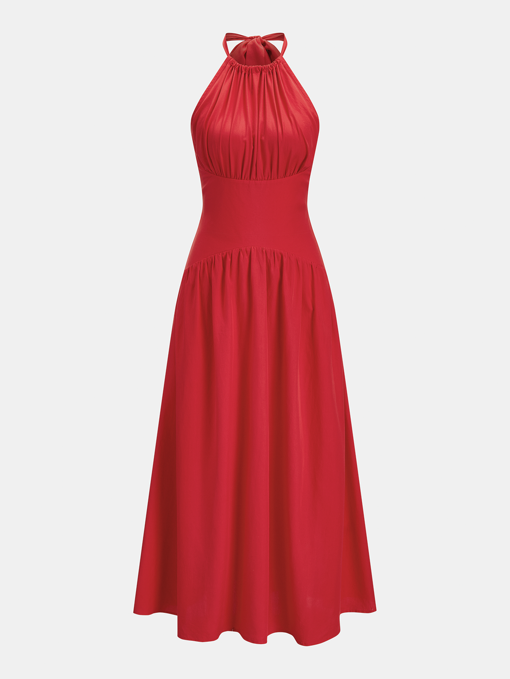 Sırt Fiyonklu Halter Yaka Maxi Elbise