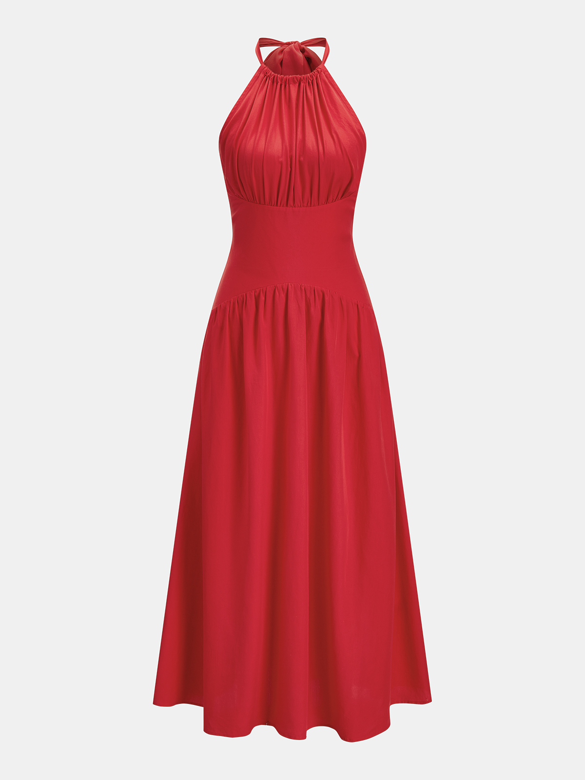 Sırt Fiyonklu Halter Yaka Maxi Elbise