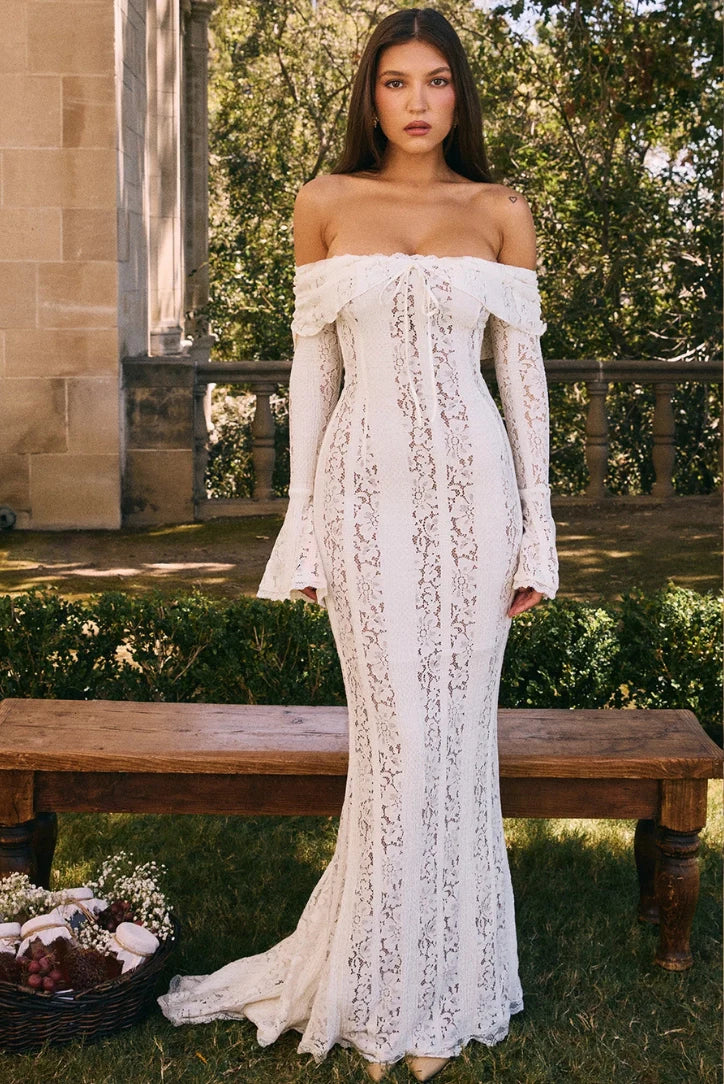 Georgette Lace Maxi- Ivory - Angel Lane Clothing