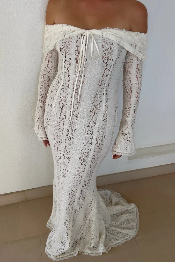 Georgette Lace Maxi- Ivory - Angel Lane Clothing